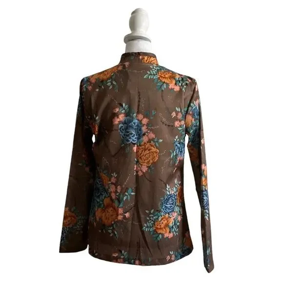 Vintage 1970s Sears Dress Cardigan Taupe Floral 2 Piece Set Maxi US Size 10 - Picture 13 of 16